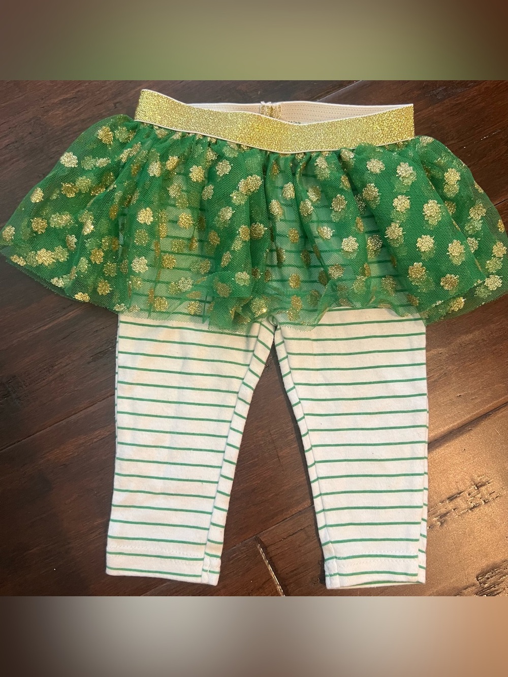 Baby Essentials Green and Gold shamrocks Tulle Skirted Leggings